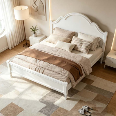 Wood Platform Bed with Arch-Top Headboard