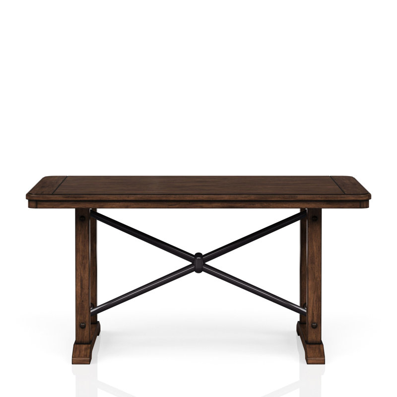 Table de salle à manger à double piédestal de style décontracté, abat-jour brun, aspect industriel, bois massif