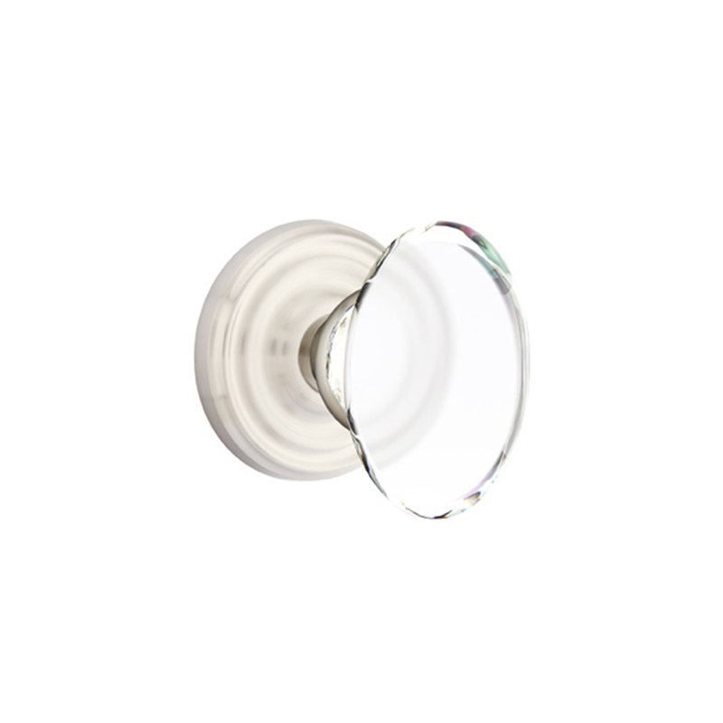 Ensemble de boutons de passage Emtek avec rosette régulière et bouton en verre Hampton, Nickel satiné