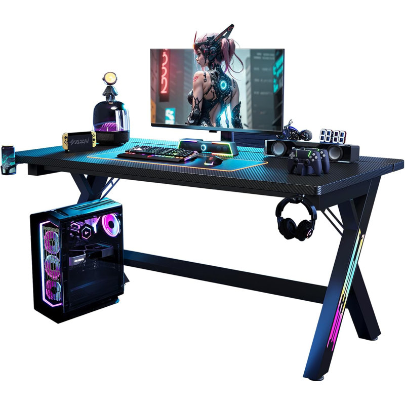 Table d'ordinateur Gaming, H 30 po x l 63 po x P 30 po, Noir