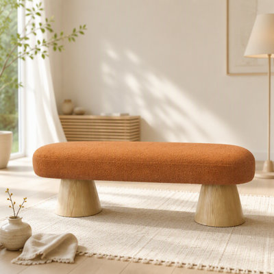 Banc de salle à manger pour la salle à manger, banc de chambre à coucher tapissier pour le vestibule, repose-pieds Boucle pour le salon, dessus de tabouret orange de 64 po, capacité de poids de 300 lb