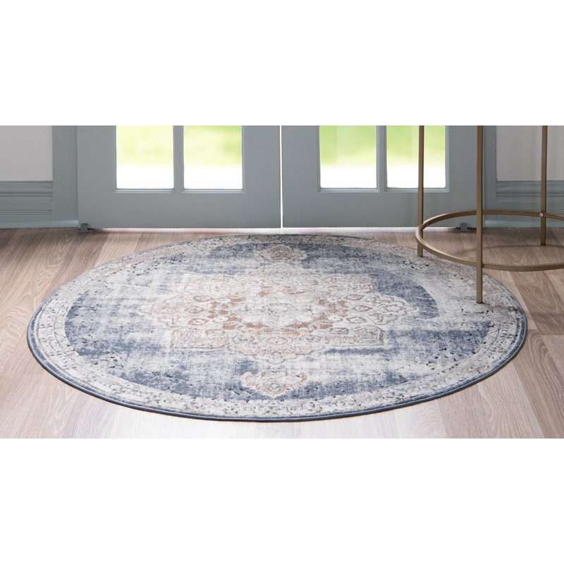 Tapis beige / bleu clair Northrup, Rond 4 pi 1 po