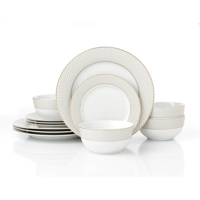 12pc Premium Diamond & Gold Dinner Set