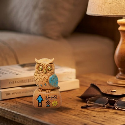 Figurine hibou en résine avec décorations turquoise style rustique du sud-ouest