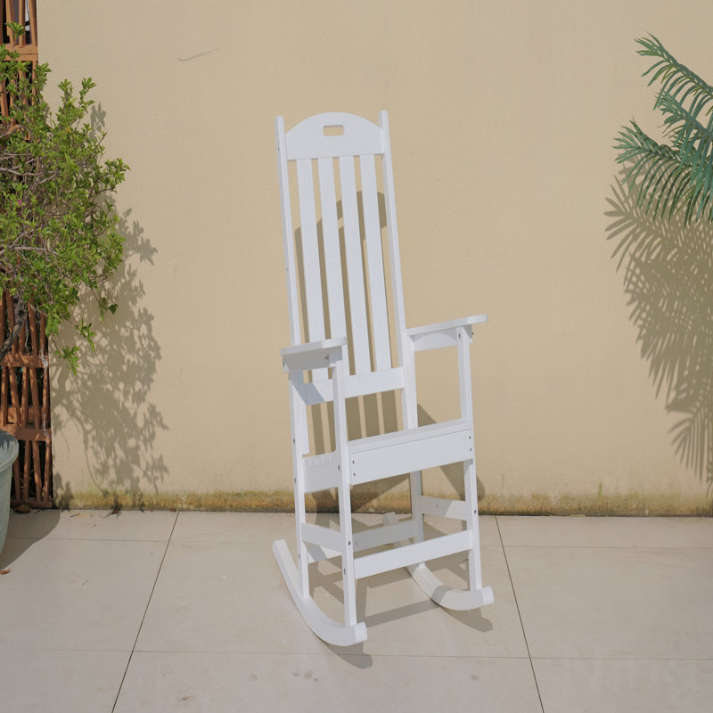 Outdoor Patio Rocking Chair, White Color, Made Of Sturdy HIPS Material, Equipped With 304 Stainless Steel Accessories, White