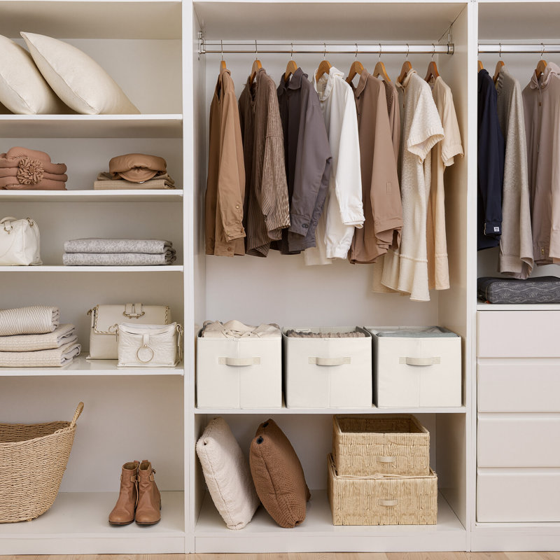 Foldable Fabric Storage Bins, Closet Organizer Bin Set, Shelf Baskets for Clothes, Toys, Linens, Beige