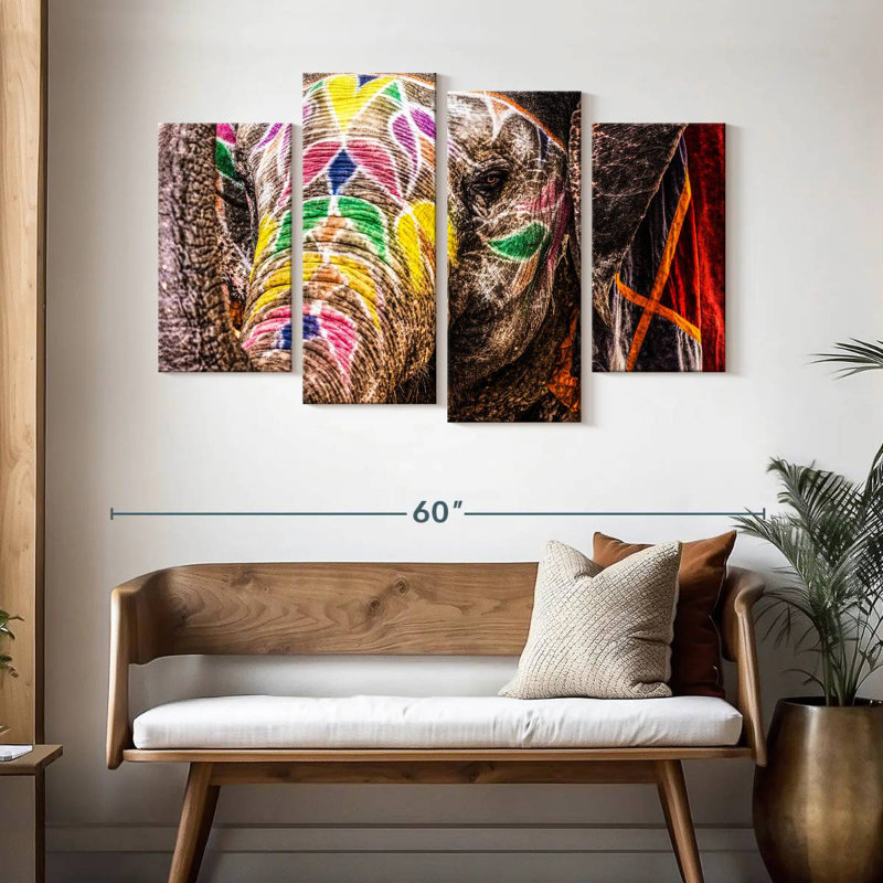 Colourful Indian Elephant, H 32 po x l 52 po