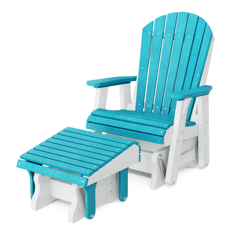 Fauteuil oscillant simple avec repose-pieds Debralee, Bleu Aruba / blanc