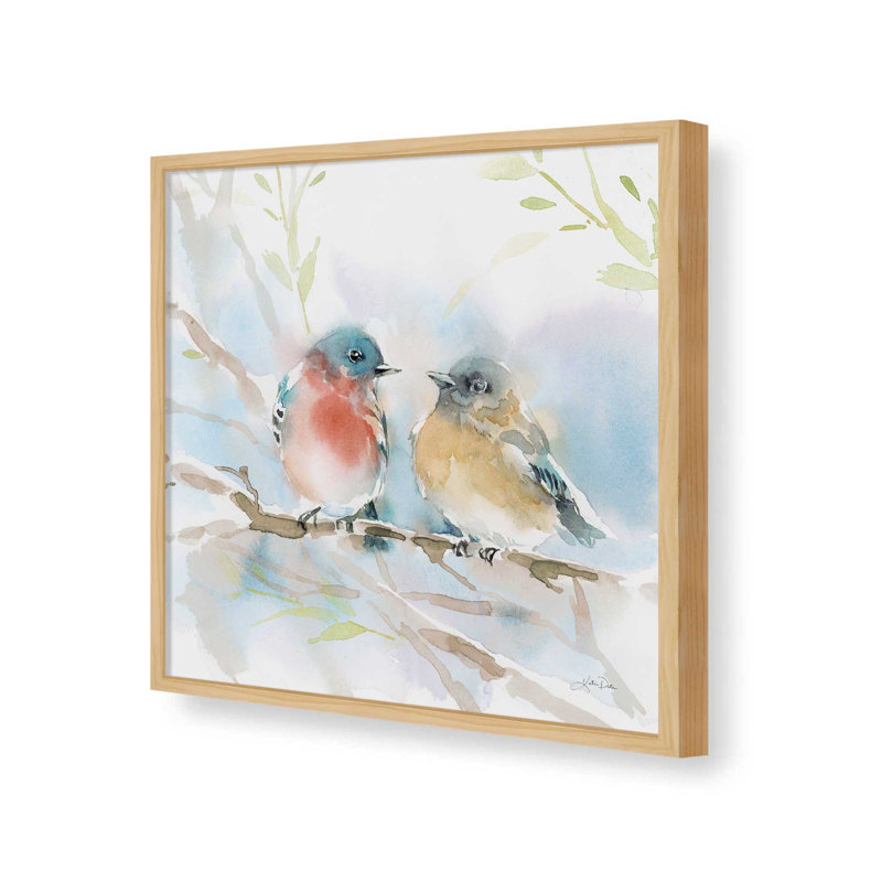 «Bluebird pair in Spring» par Katrina Pete - reproduction d'art sur toile tendue, H 36 po x l 36 po, Érable