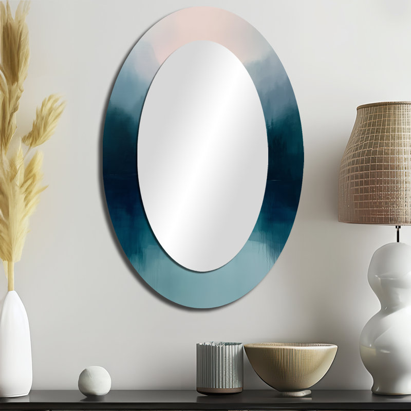 Monochrome Grey Blue Rainy Mountain Winter Days II - Cottage Oval Decorative Mirror On Metal, 36" x 24"