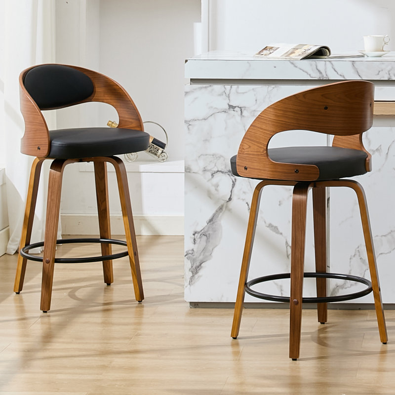 Tabourets de bar pivotants en similicuir 30 po Modern, tabourets de bar en bois avec repose-pieds, Noir