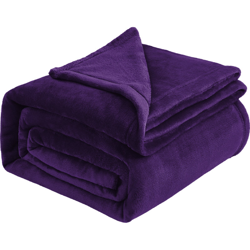 Aspire Homeware Ultra-Soft Hotel Quality Reversible Plain Weave Fleece Throw Blanket, Kingsize (200cm W x 240cm L), Purple