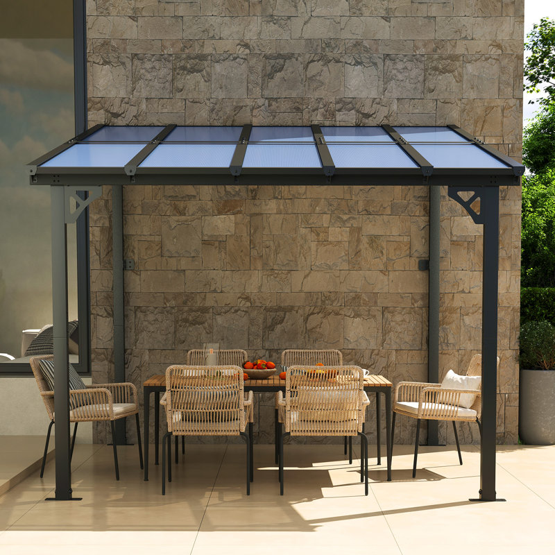 10 pi. L 10 pi. Pergola en métal avec auvent, 10 pi. L 10 pi. D