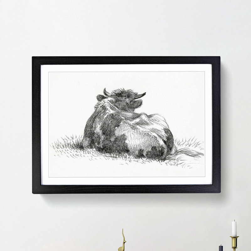 Rear of a Cow by Jean Bernard - Picture Frame Drawing Print, Black Framed, 36cm H x 48cm W x 2cm D