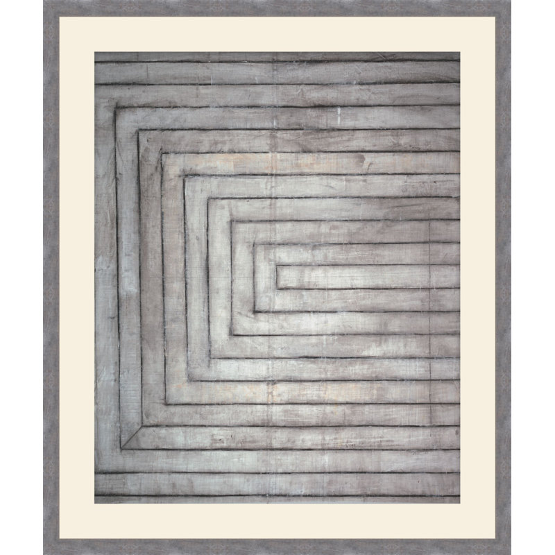 Linear Paths To The Past Gray 2 Framed Acrylic Painting Print, 12.54" H x 11.54" W