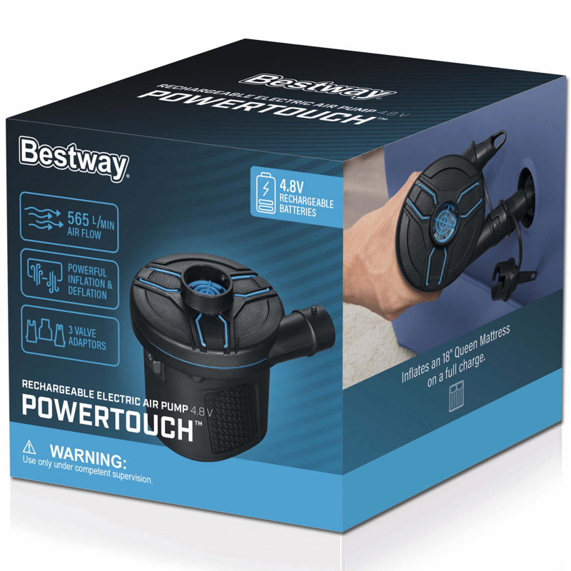 Pompe à air électrique rechargeable Best Touch de Bestway: débit d'air maximal pour gonfler rapidement tous les articles gonflables avec sa grande chambre à air et sa conception compacte