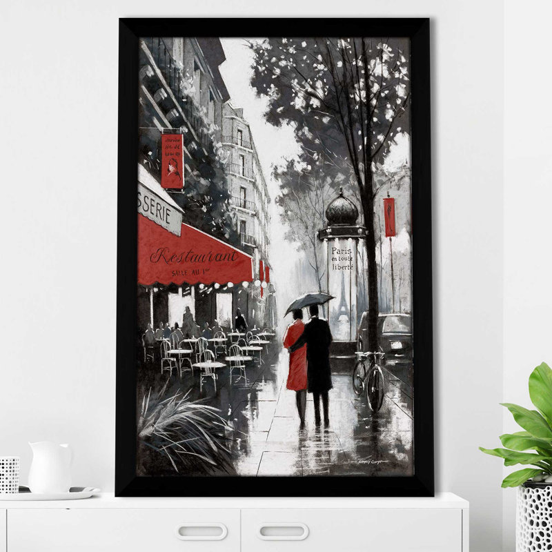 Rainy Paris II par - Peinture, H 27,5 po x l 21,5 po x P 0,75 po, Cadre noir