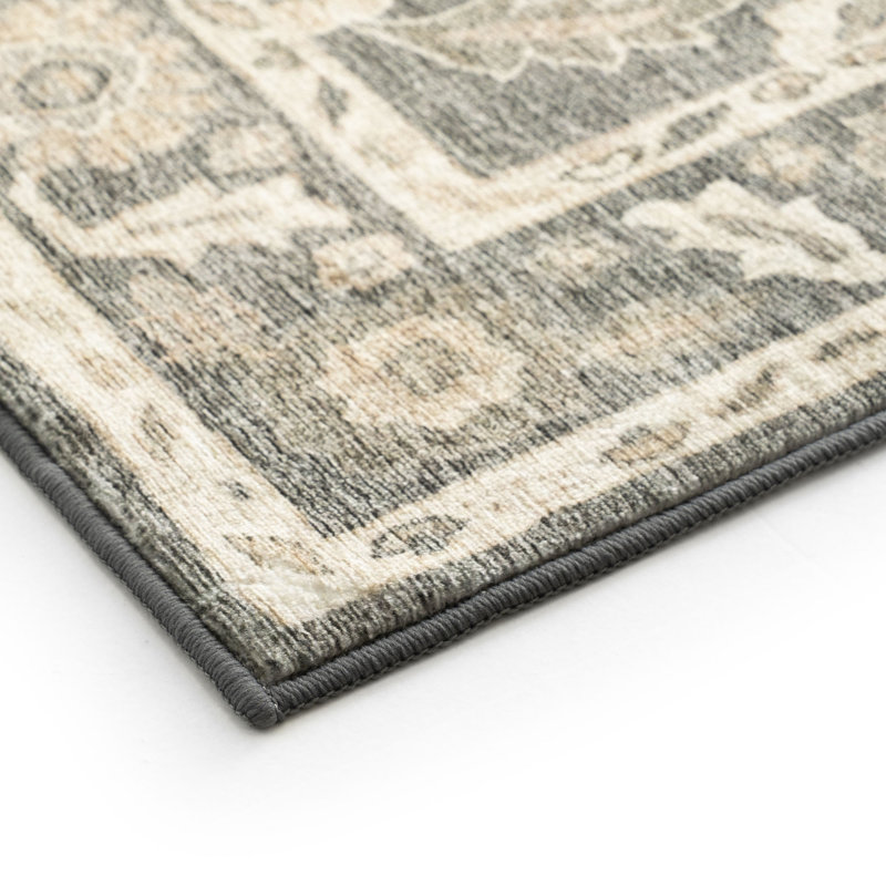 Tapis oriental gris anthracite lavable à la machine 5 pi x 6 pi 11 po March, Gris, Rectangle 5 pi x 6 pi 11 po