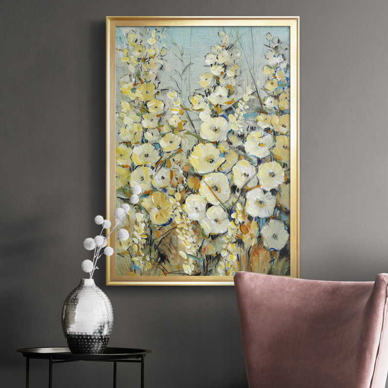 Cluster of Hollyhock I, toile encadrée de qualité supérieure - prête à être accrochée, Or, H 42,5 po x l 30,5 po x P 1 po
