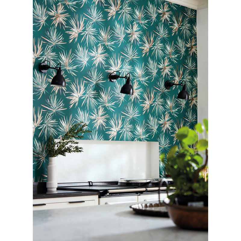 Aucuba Floral Metallic Wallpaper Roll, Forest/Copper