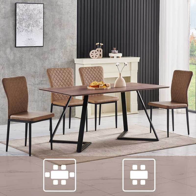 Classic High Back Upholstered Faux Leather Dining Chair with Silver/Black Leg, Brown PU, Black