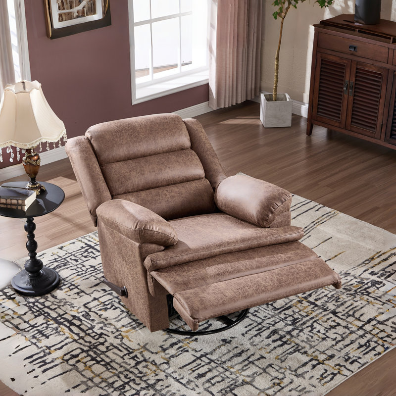 35.8'' Wide Classic Faux Leather Swivel and Glider Manual Recliner, Brown