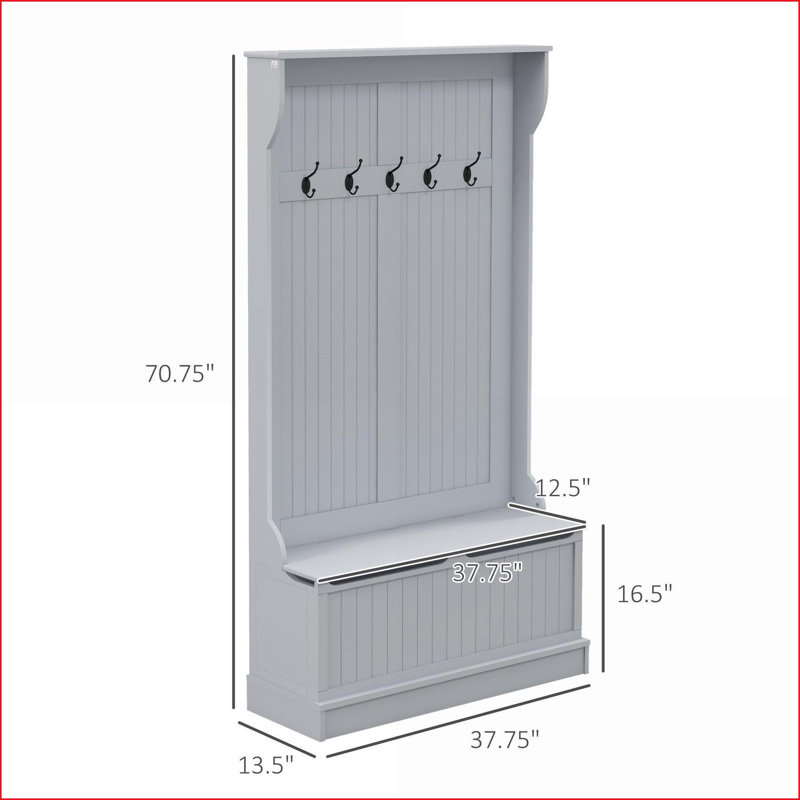 Banc de rangement pour hall d'entrée 3-en-1 Hall, portemanteau et amp; Rangement pour chaussures, 38 po gris | gris | panneau de fibres à densité moyenne