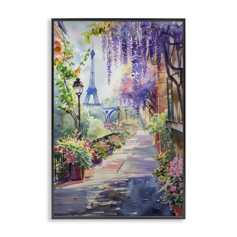Wisteria Walkway in Paris, estampe numérique, design par LSR Creative Studio, H 18 po x l 12 po, Giclée encadrée noir minuit