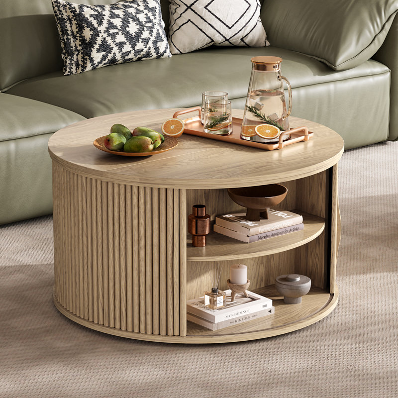 Table basse à plateau relevable 31,5 po avec compartiment de rangement dissimulé, table basse en chêne pour le salon, Chêne