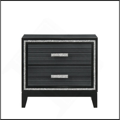 Contemporary Bedroom Furniture Nightstand With Two Drawers Wooden 1Pc Shimmering Silver Trim Accent