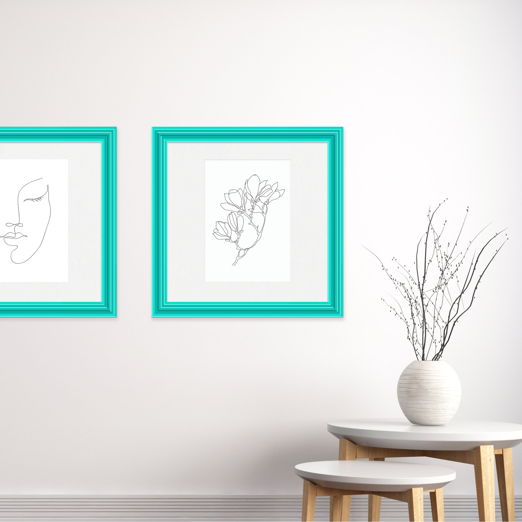 Lilli Wood Beveled Picture Frame with Mat, 20" x 30", 24" x 30", Teal
