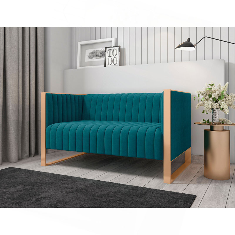 Causeuse 57 po en velours bleu sarcelle