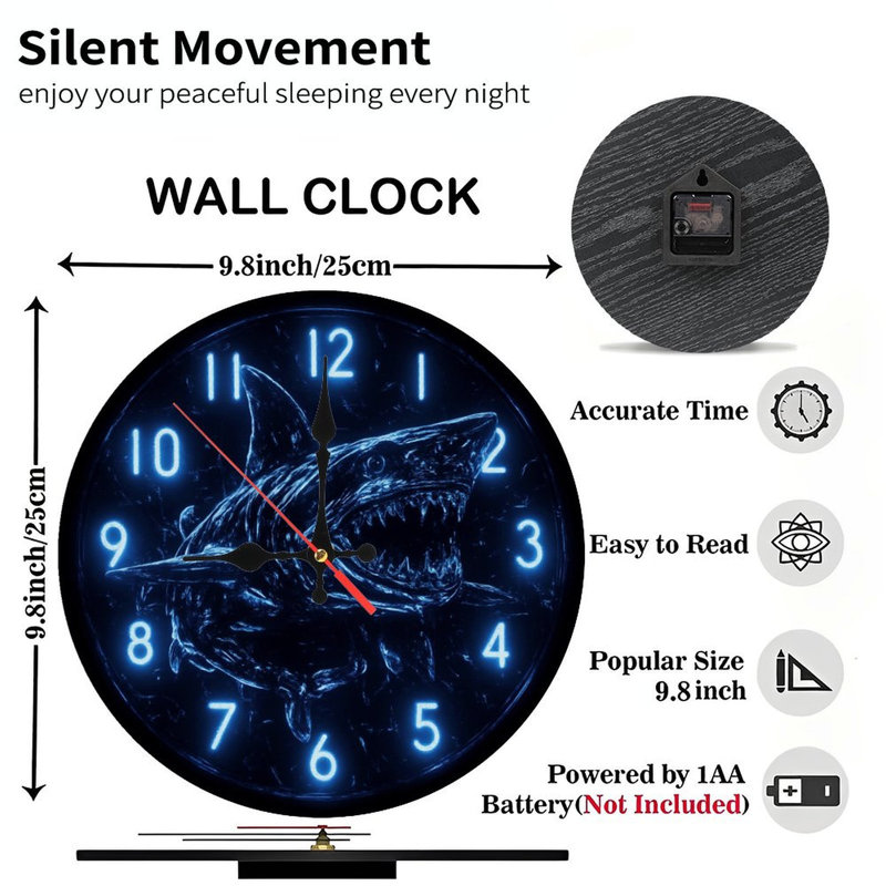 Shark Integrated Into Neon effect Clock
