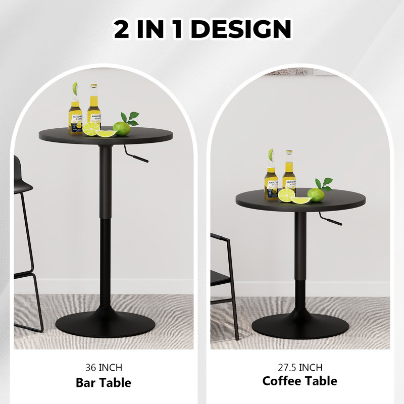 3 Piece Height-adjustable Pub Table And  Bar Stool Dining Set, Gray