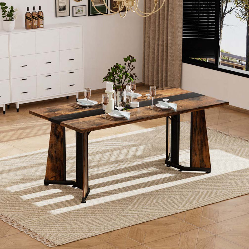 Grande table de salle à manger 70,9 "rectangulaire avec pieds réglables, Brun