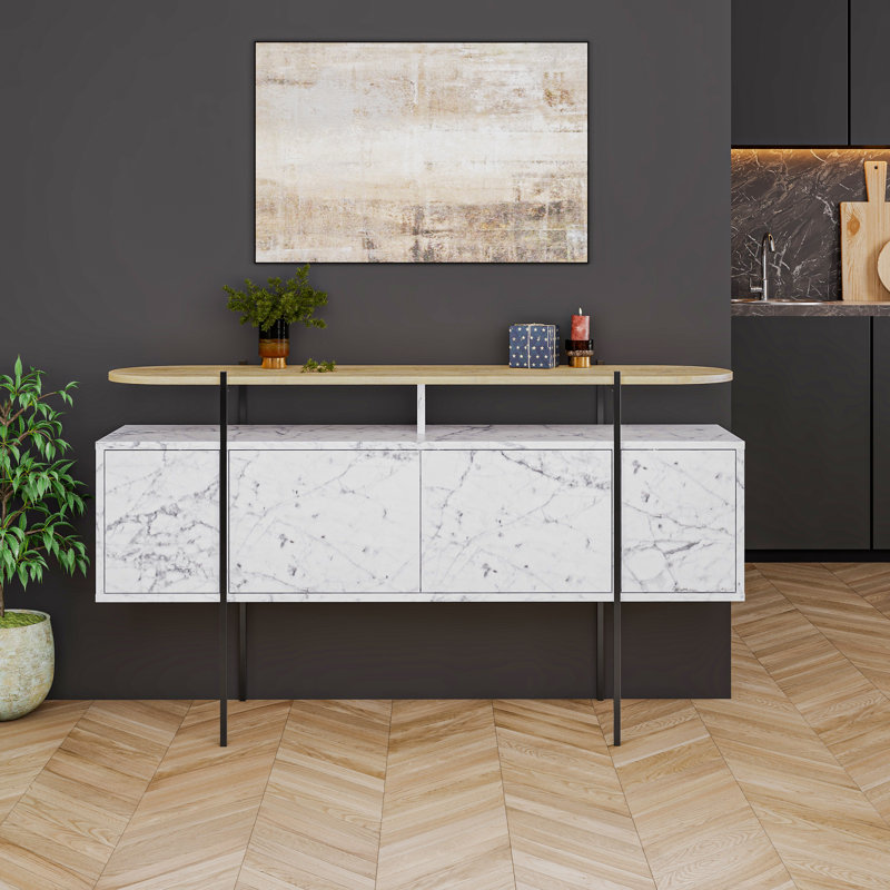 Amanraj 4-Door Cabinet Stylish and Functional Sideboard for Home Storage, Natural/White