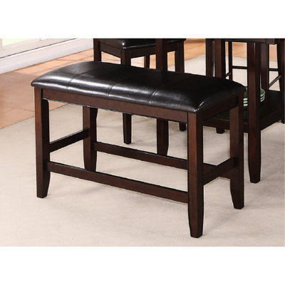 Rectangular Counter Height Bench In With Faux Leather Upholstered Cushion Seat And Wood Frame Brown Footrest Color
