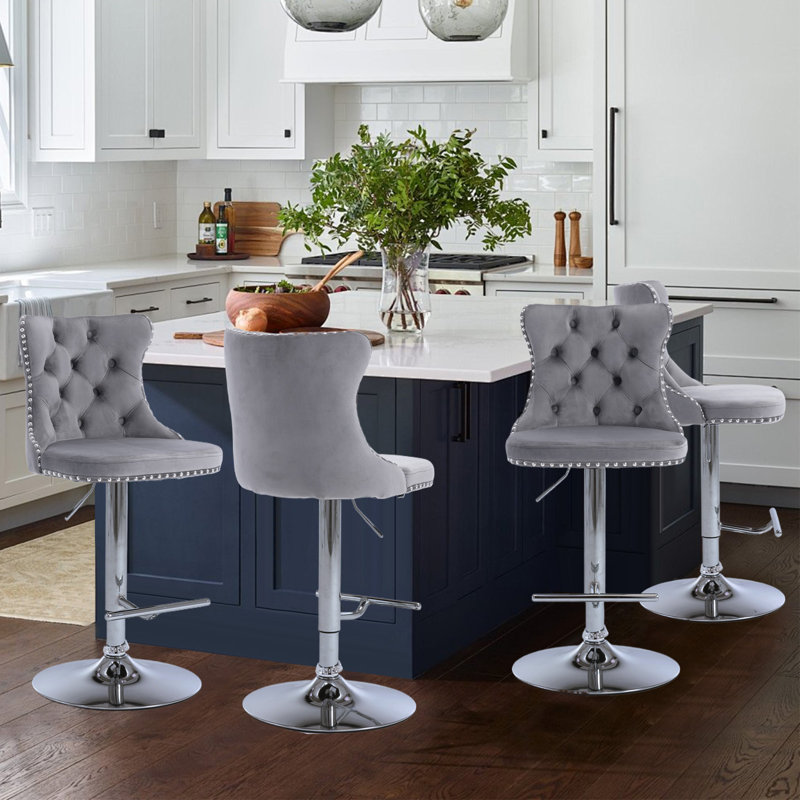 360°Swivel Adjustable Counter Height Bar Stools, Gray, 4, Sliver