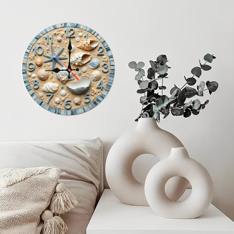 Horloge murale décor de plage coquillage mosaïque
