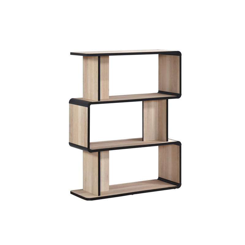 Modern 3-Tier Freestanding Wooden Bookshelf, Geometric Open Shelf Bookcase for Living Room, Bedroom or Home Office, Oak/Black