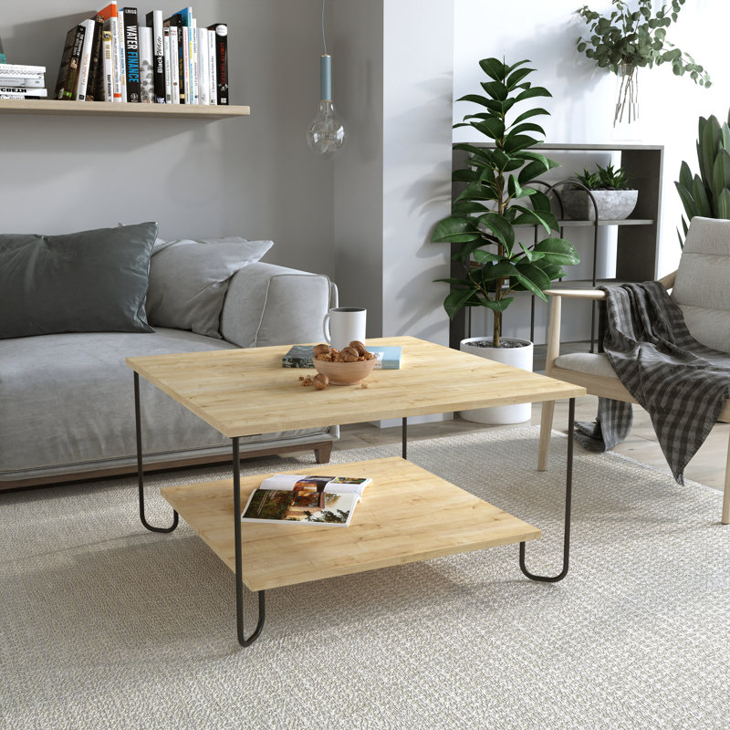 Cristiana Square Coffee Table with Storage | Sleek Design & Durable Metal Legs, Oak