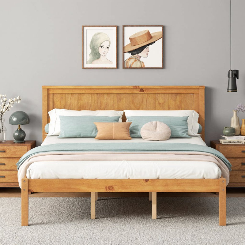 Base de lit plateforme en bois de chêne avec tête de lit - charme rustique, support moderne pour Dreamy Nights, Chêne