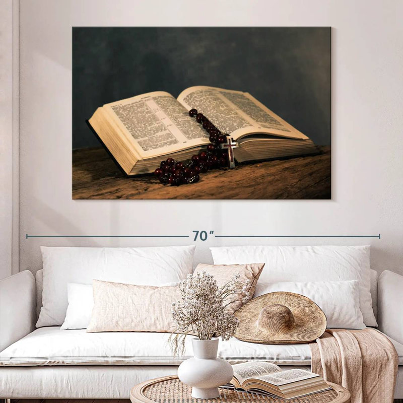 Adella Rosary On Bible, 34" H x 51" W