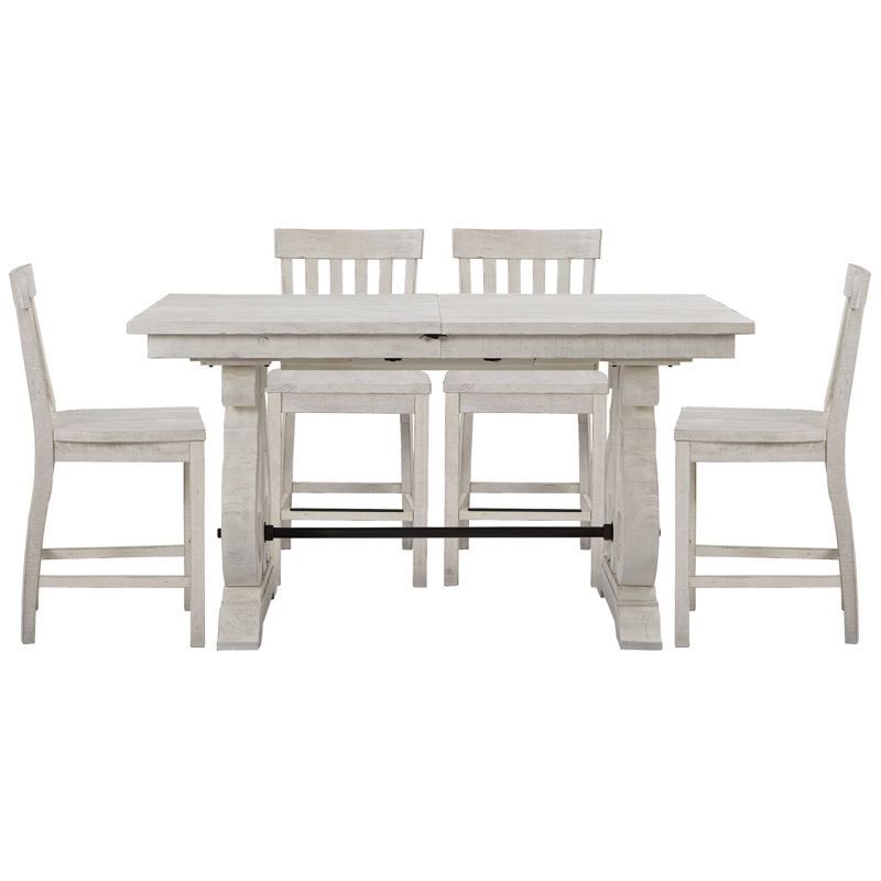 Extendable Rectangular Counter Height Dining Table With 4 Counter Chairs, 5 Pieces: Table, 4 Chairs