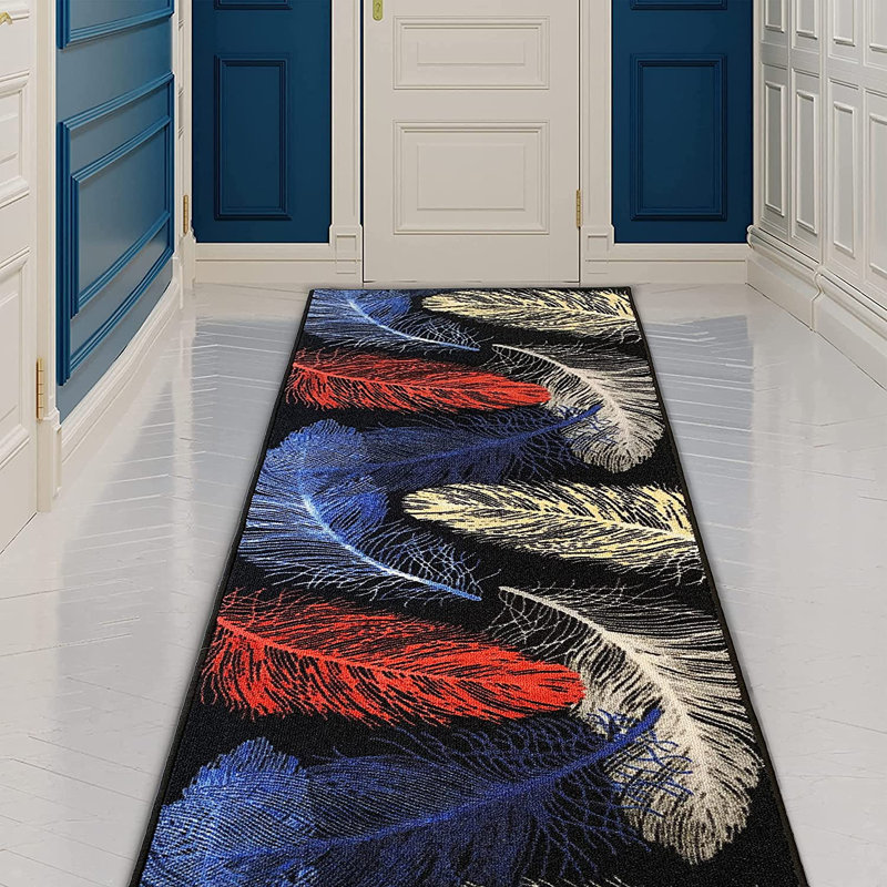 Tapis de couloir de taille personnalisée à motif de plumes multicolores, Tapis de couloir 2 pi 7 po x 7 pi