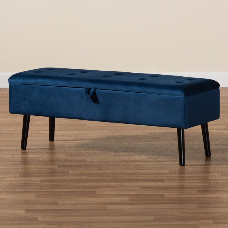 Troutville Velvet Upholstered Storage Bench, Navy Blue Velvet