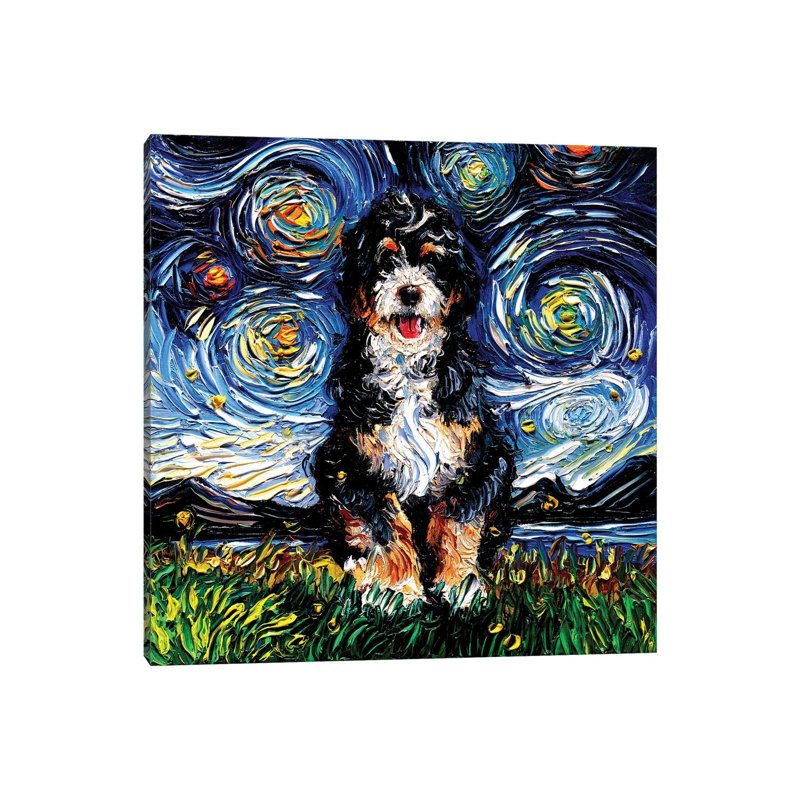 Bernedoodle Night- Gallery-Wrapped Canvas Giclée, 18" H x 18" W