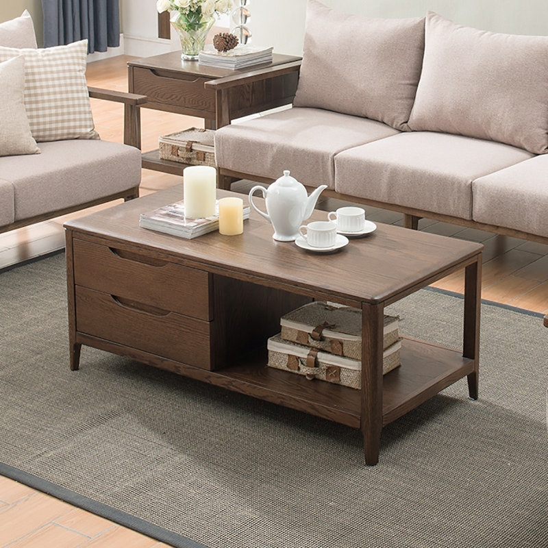 Table basse moderne en chêne simple, H 17,7 po x L 39,4 po x l 19,7 po, Noyer foncé