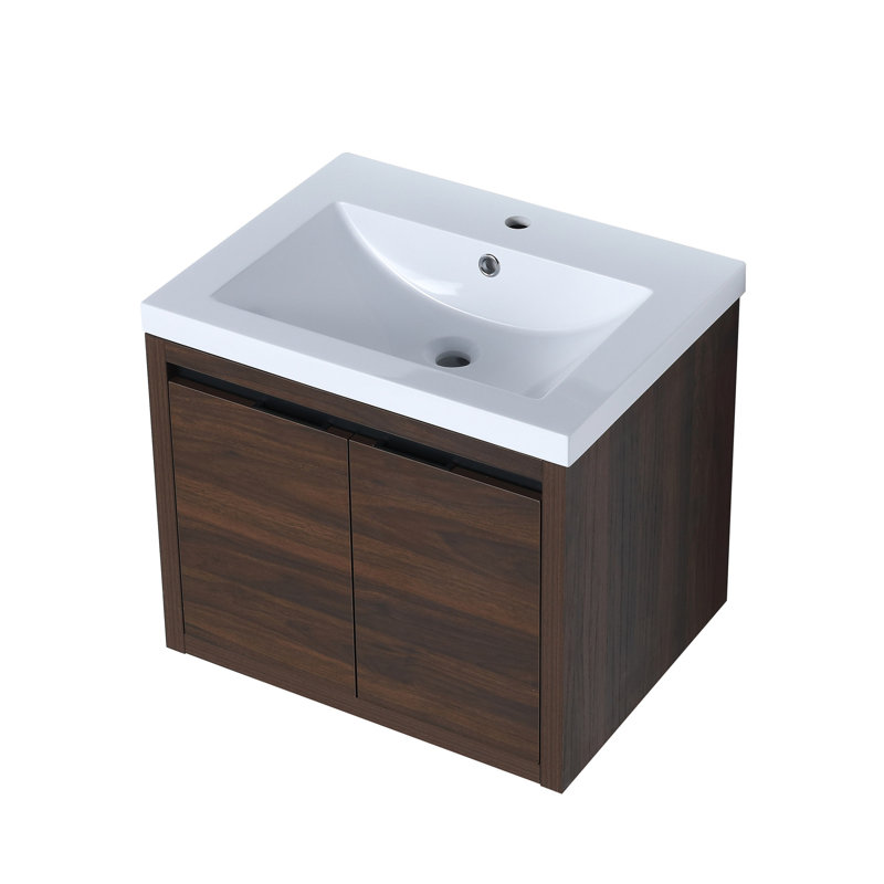 Armoire de salle de bain avec fixation murale - 24 po, noyer, unité de rangement fonctionnelle, fermeture en douceur