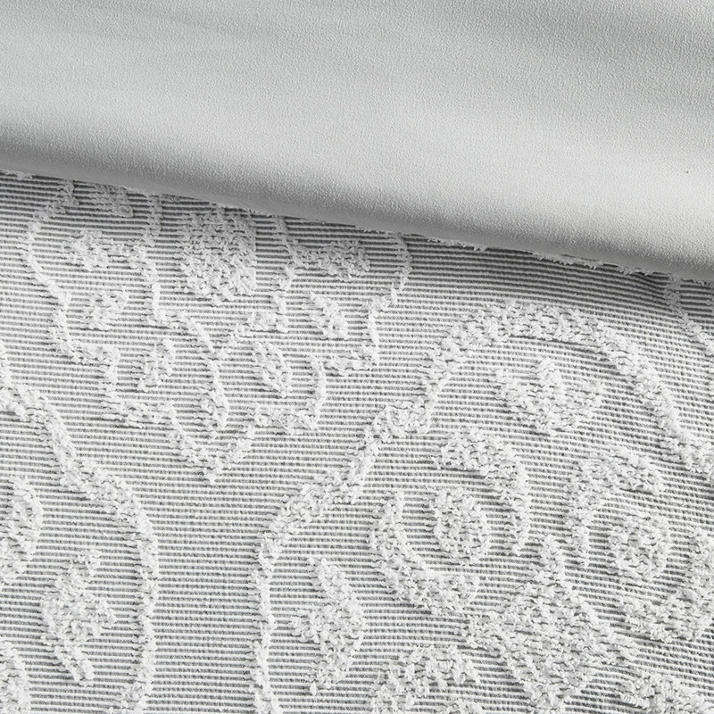 Édredon 3 pièces pour très grand lit / très grand lit - Motif médaillon, blanc et gris avec rembourrage doux et rembourré